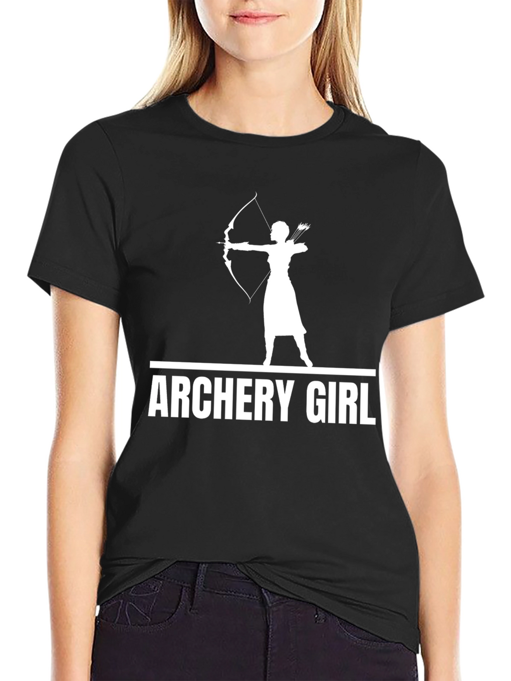 Archery Girl Graphic Tee - Black Cotton T-Shirt