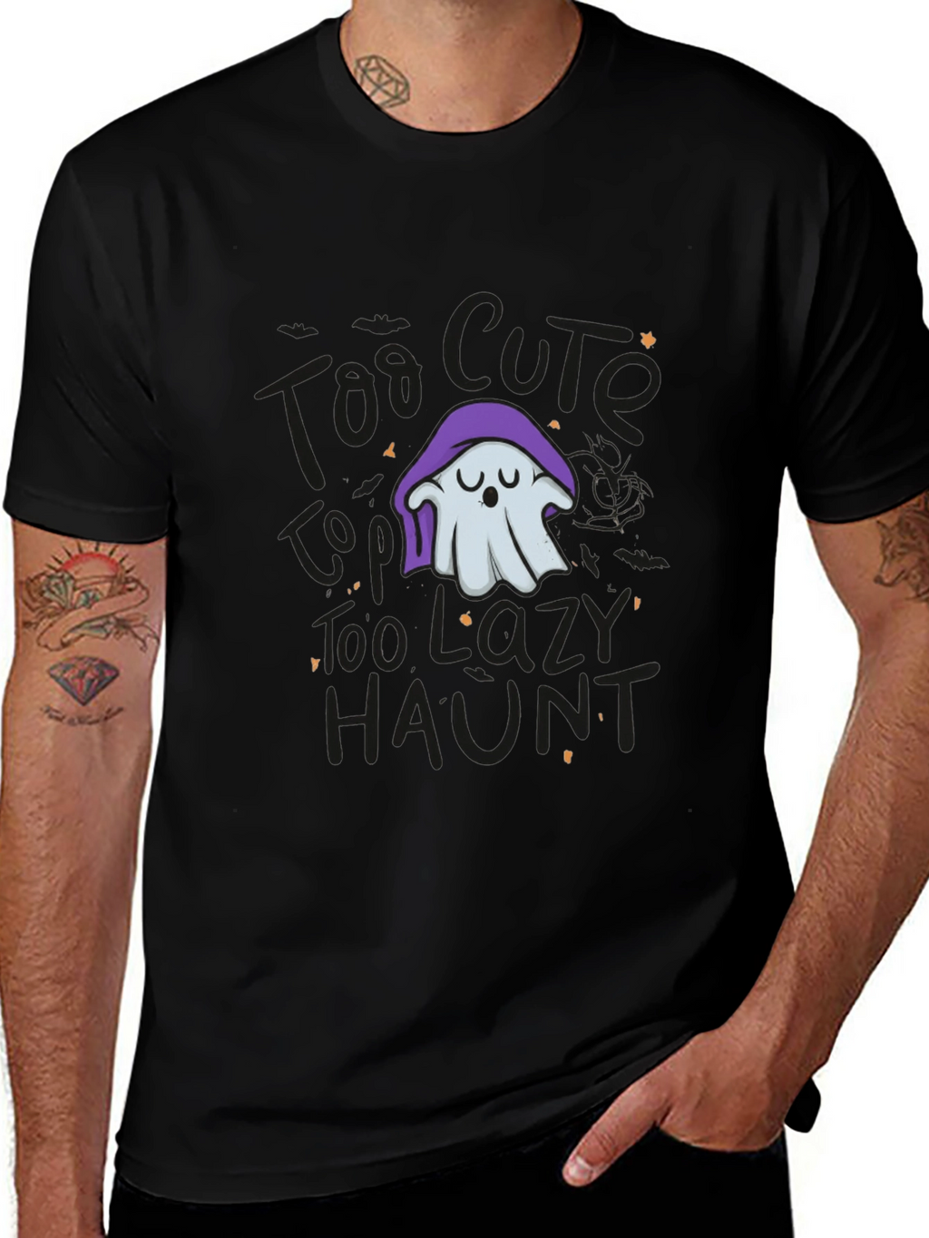 Lazy Ghost Graphic Tee - Halloween Comfort