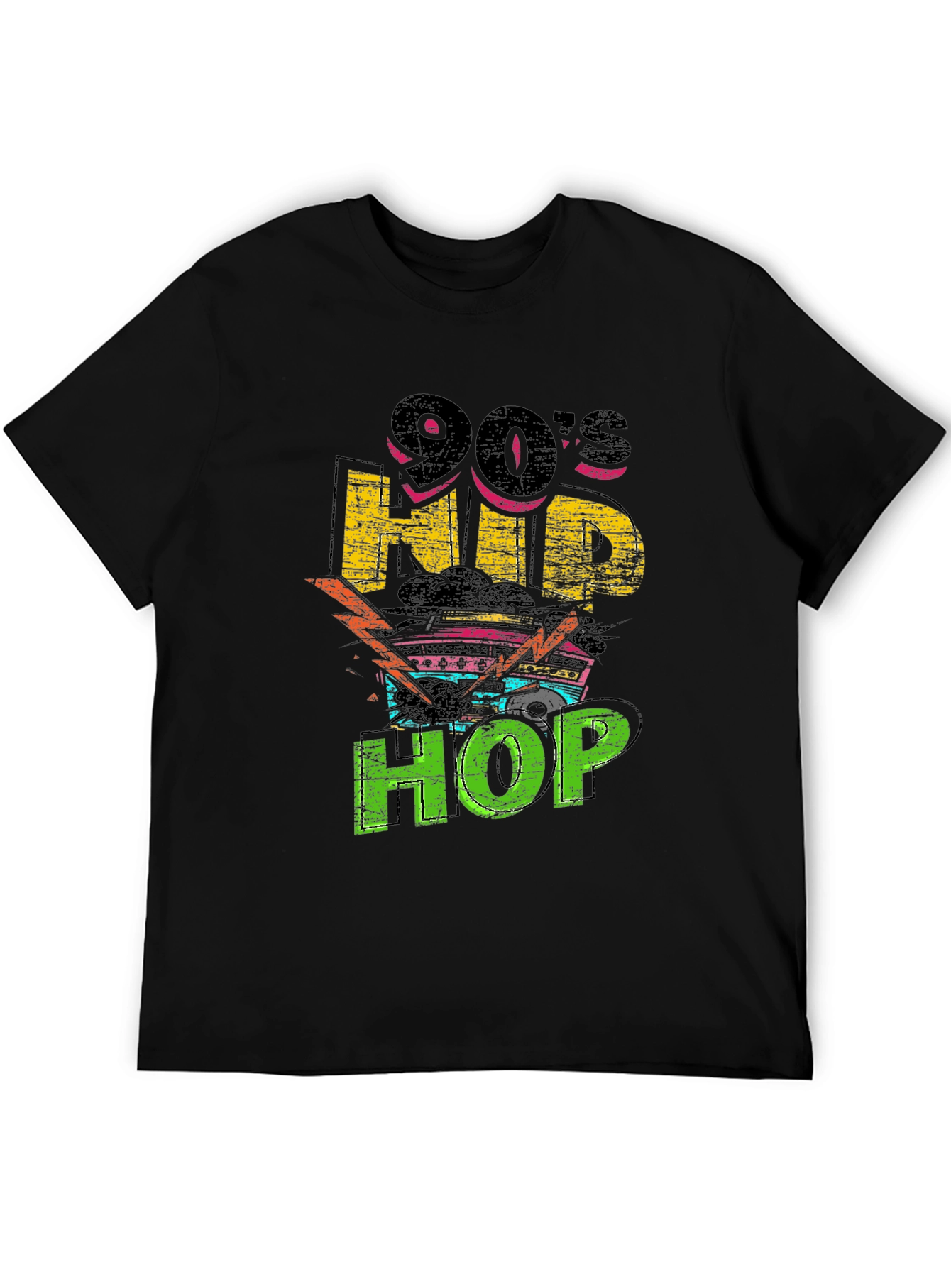 90s Hip Hop Graphic Print Black T-Shirt