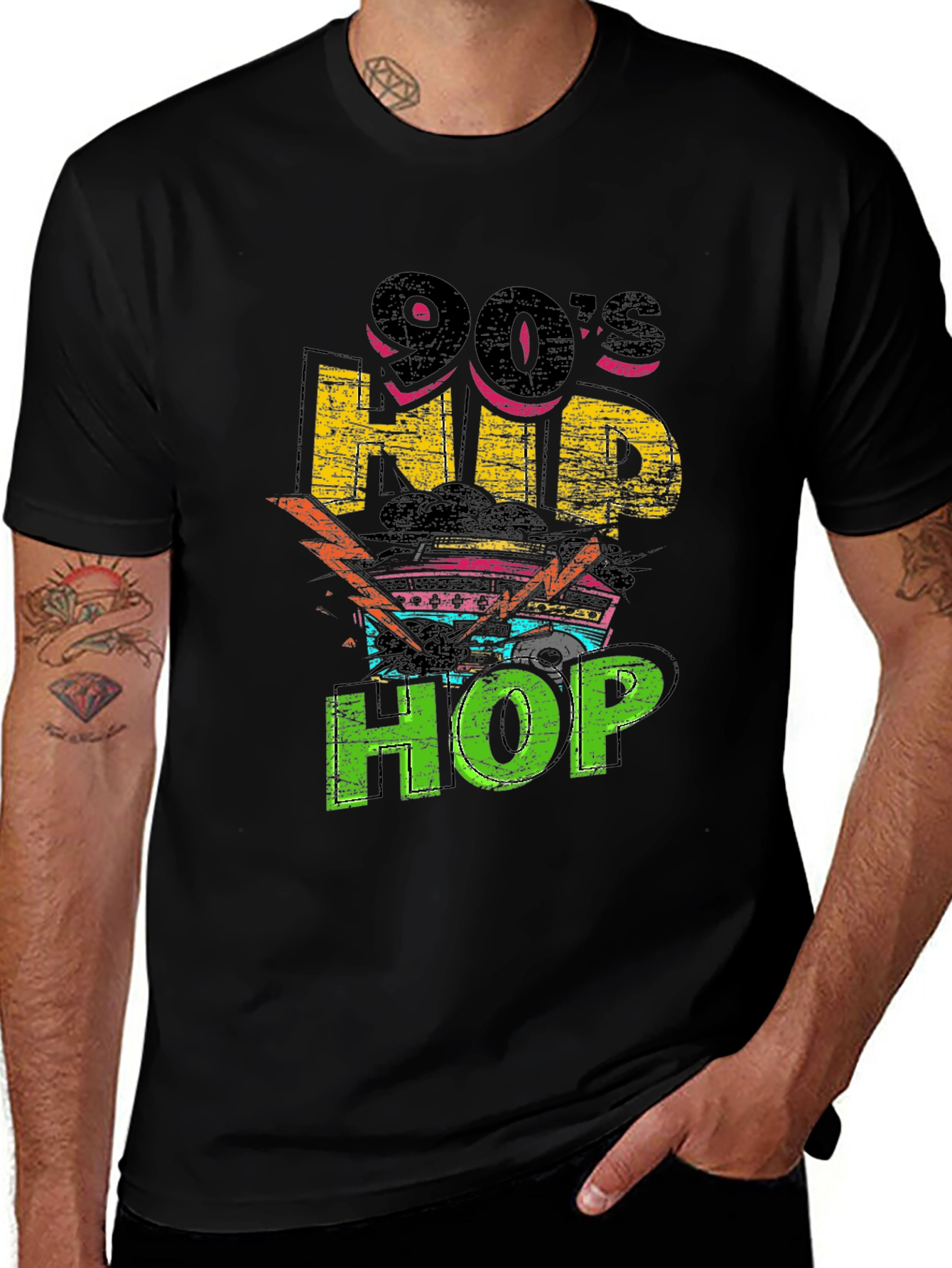 90s Hip Hop Graphic Print Black T-Shirt