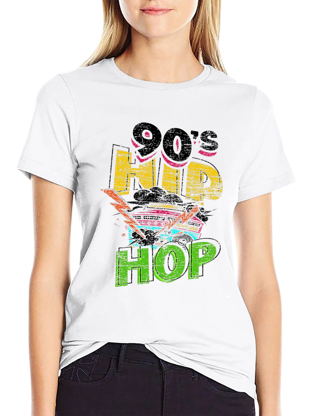 90s Hip Hop Graphic Print Black T-Shirt