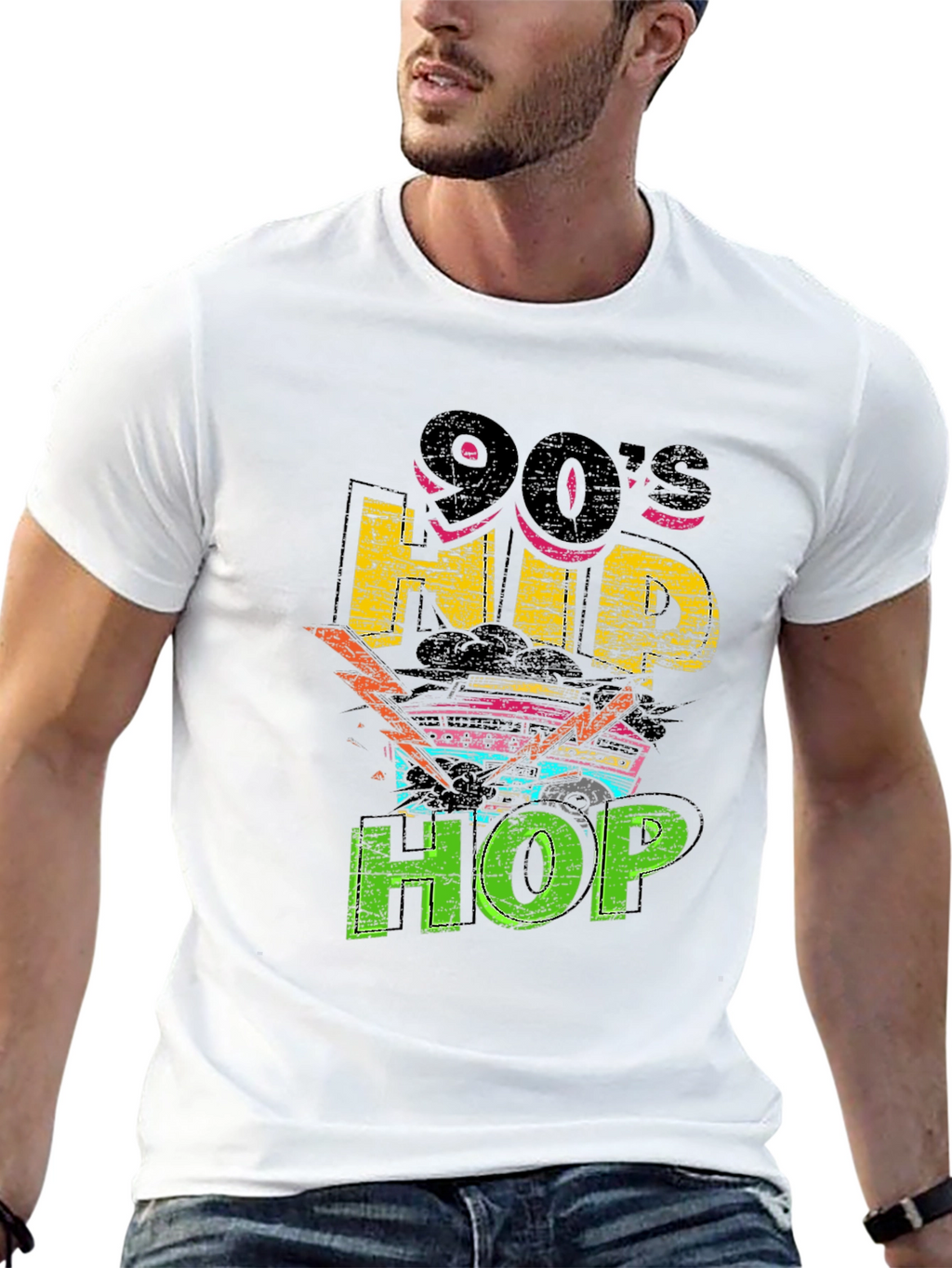 90s Hip Hop Graphic Print Black T-Shirt