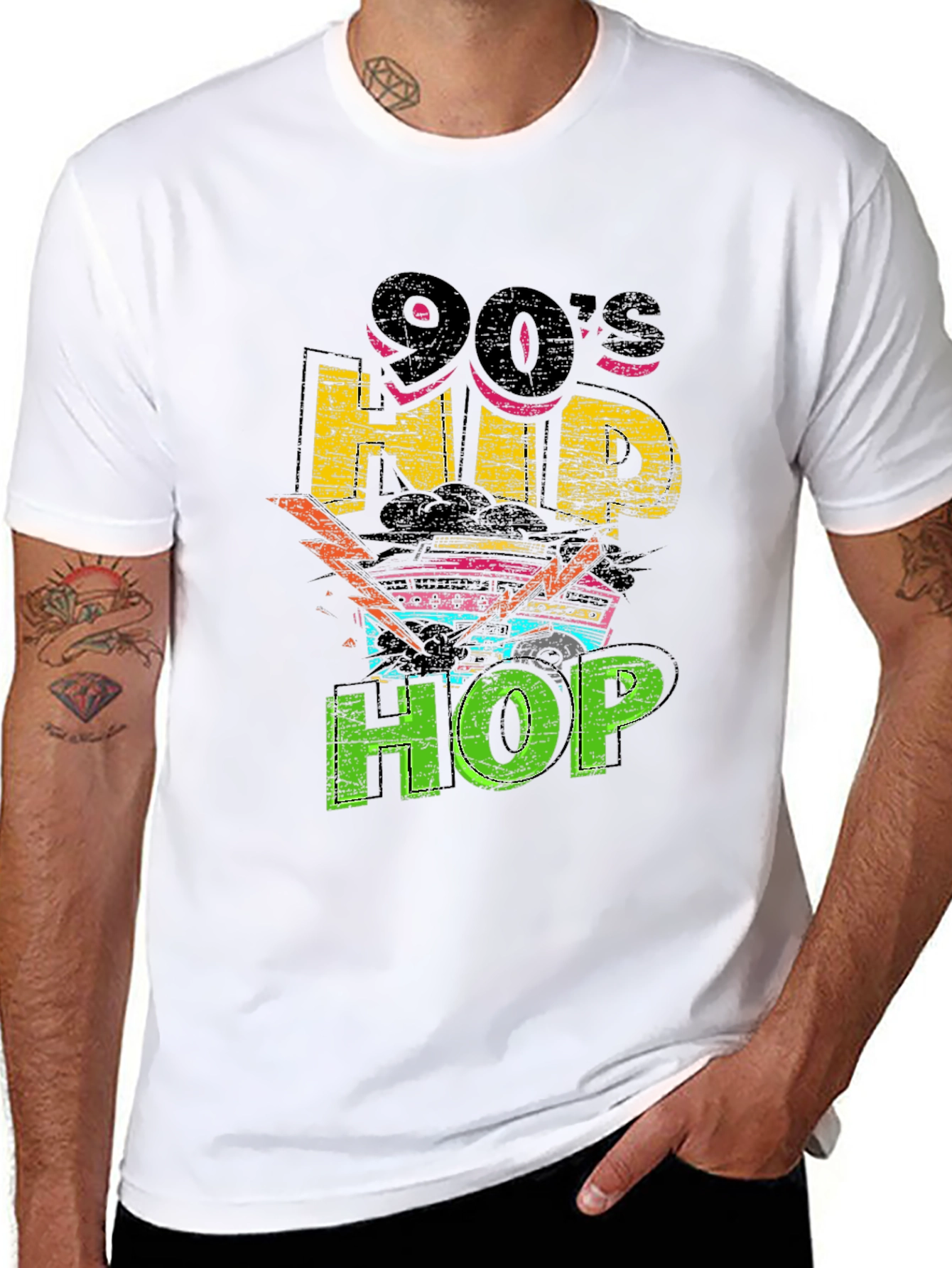90s Hip Hop Graphic Print Black T-Shirt