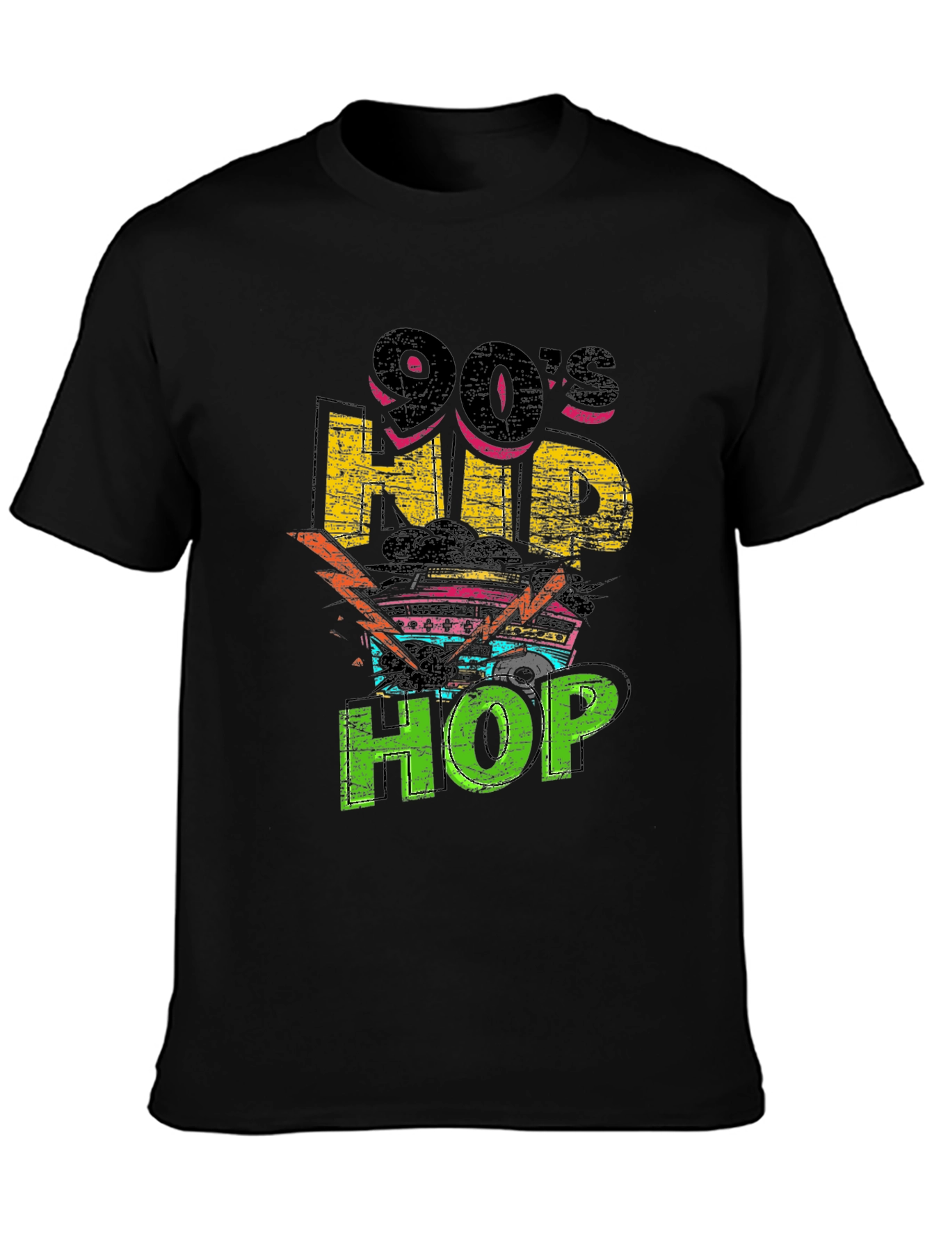 90s Hip Hop Graphic Print Black T-Shirt