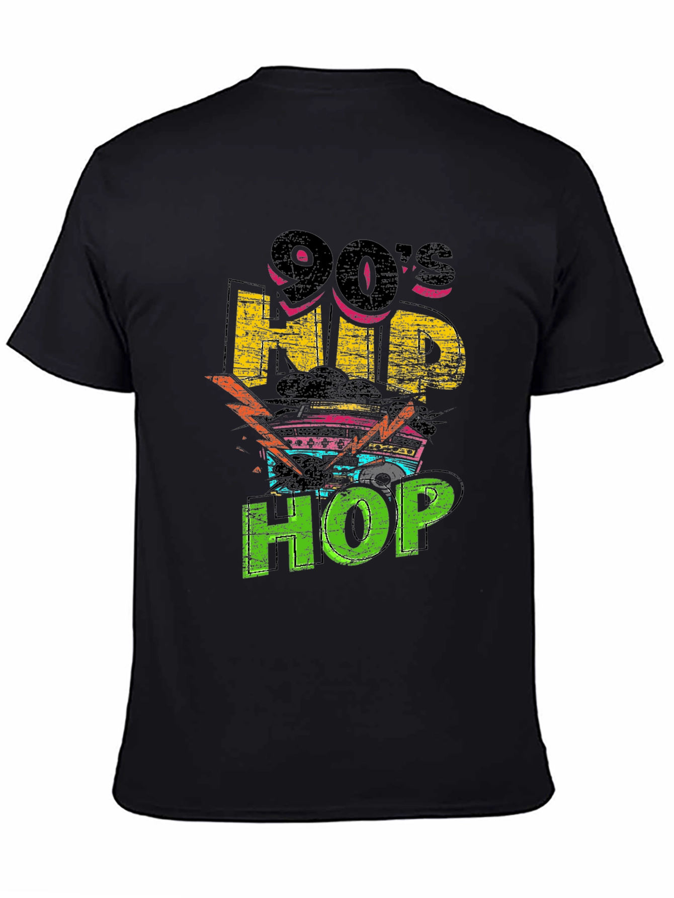 90s Hip Hop Graphic Print Black T-Shirt