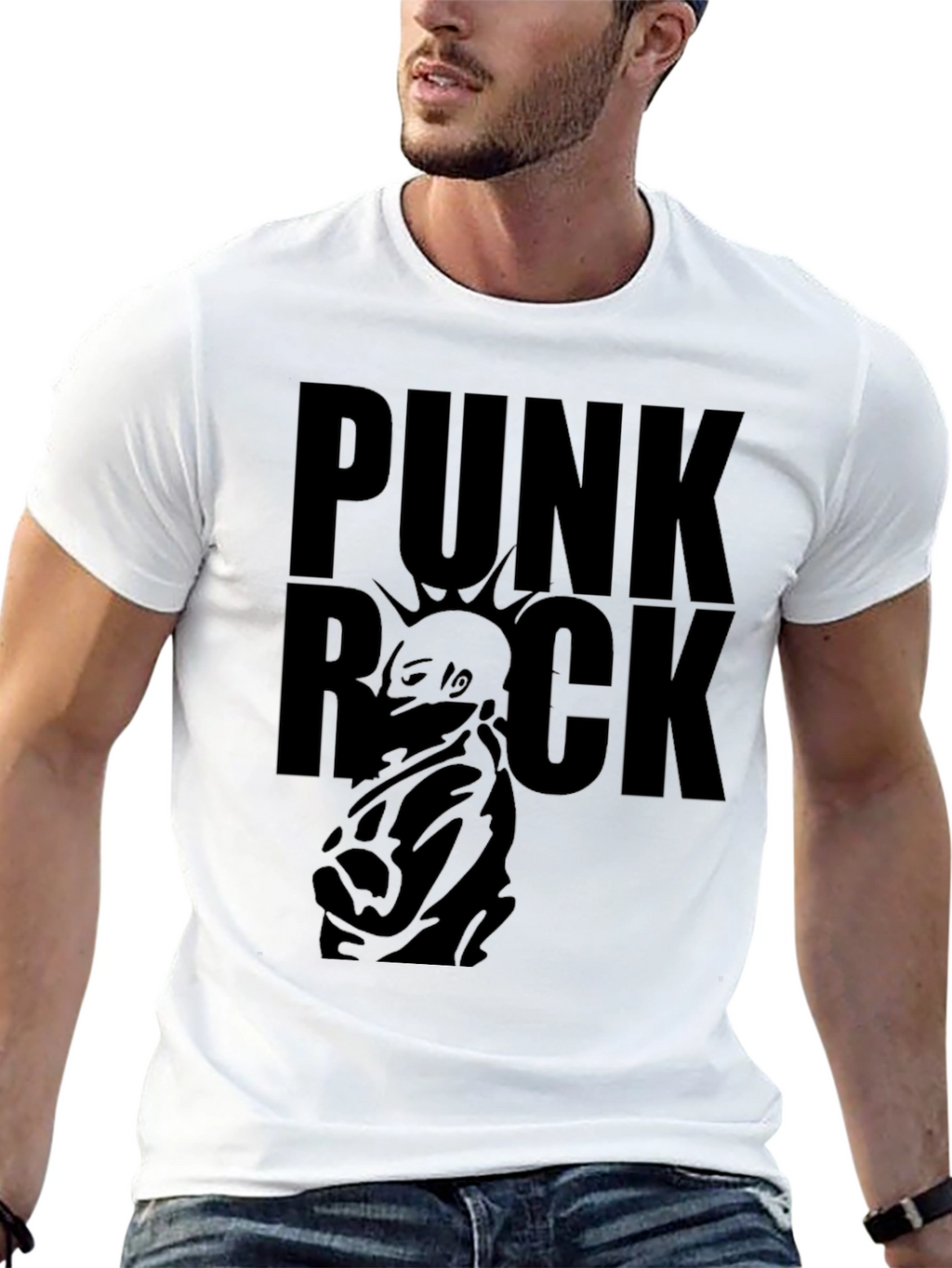 Punk Rock Graphic Tee - Black Cotton T-Shirt