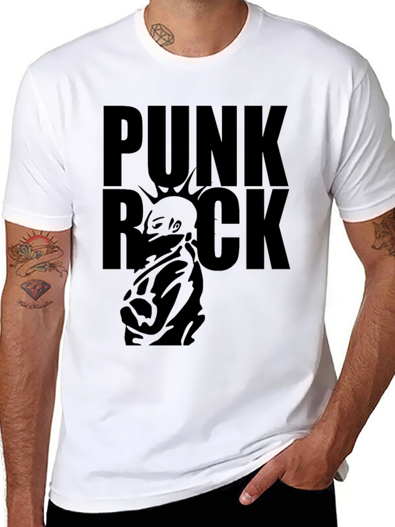 Punk Rock Graphic Tee - Black Cotton T-Shirt