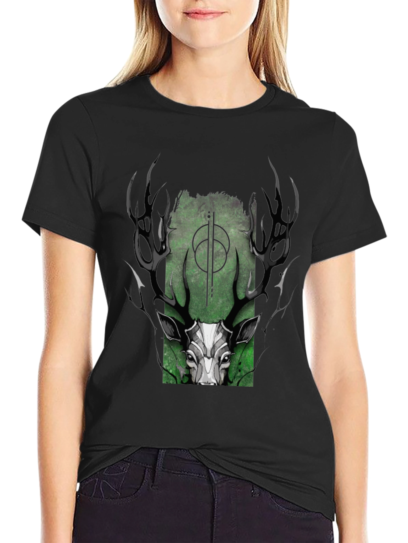 Mystic Deer Graphic T-Shirt - Black