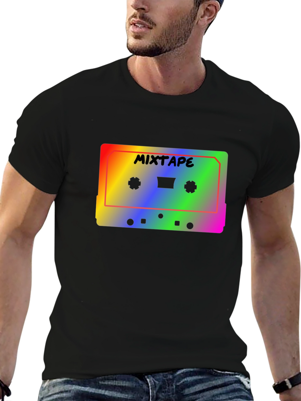 Retro Mixtape T-Shirt - Rainbow Cassette Tape Design