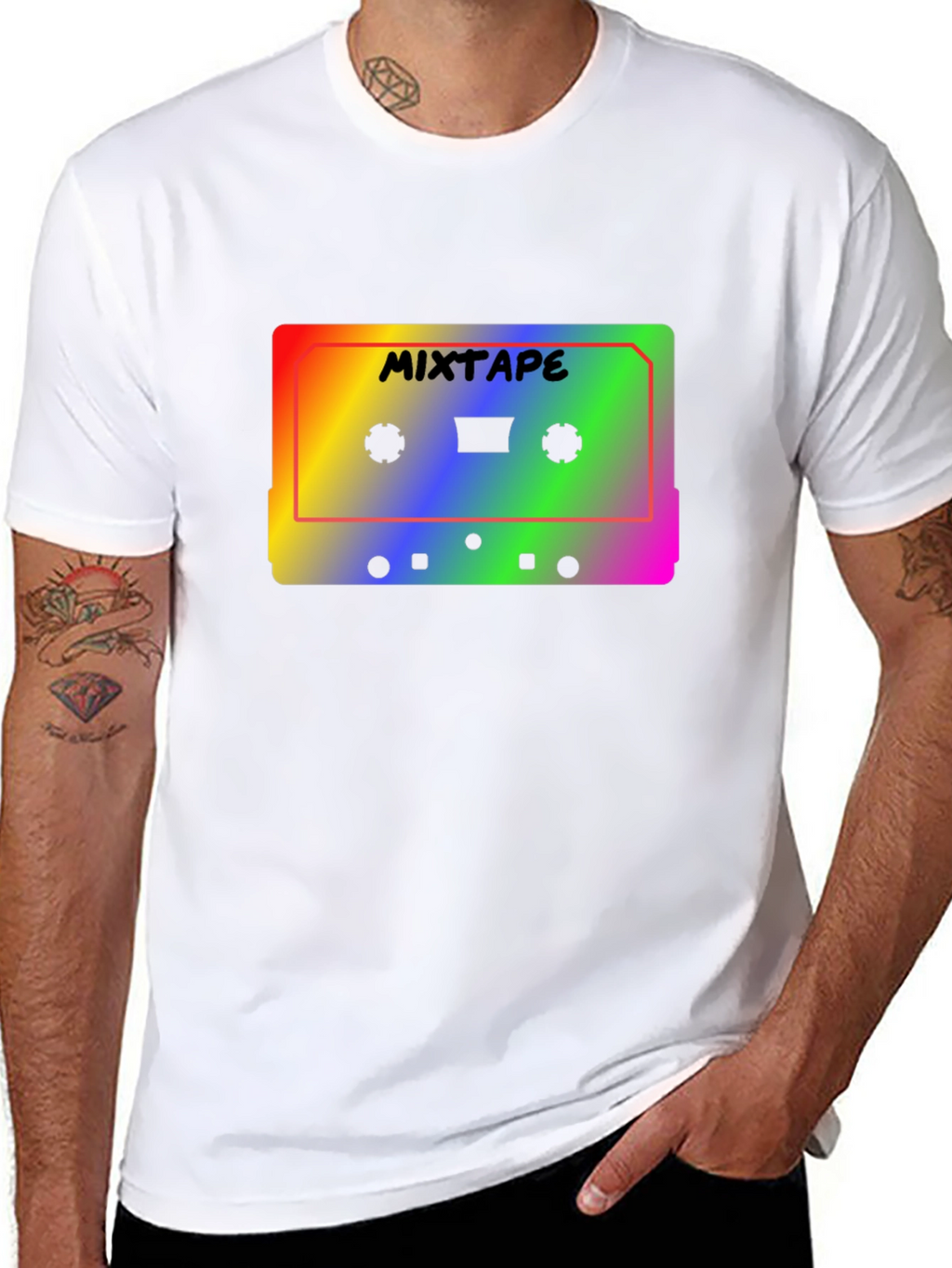 Retro Mixtape T-Shirt - Rainbow Cassette Tape Design