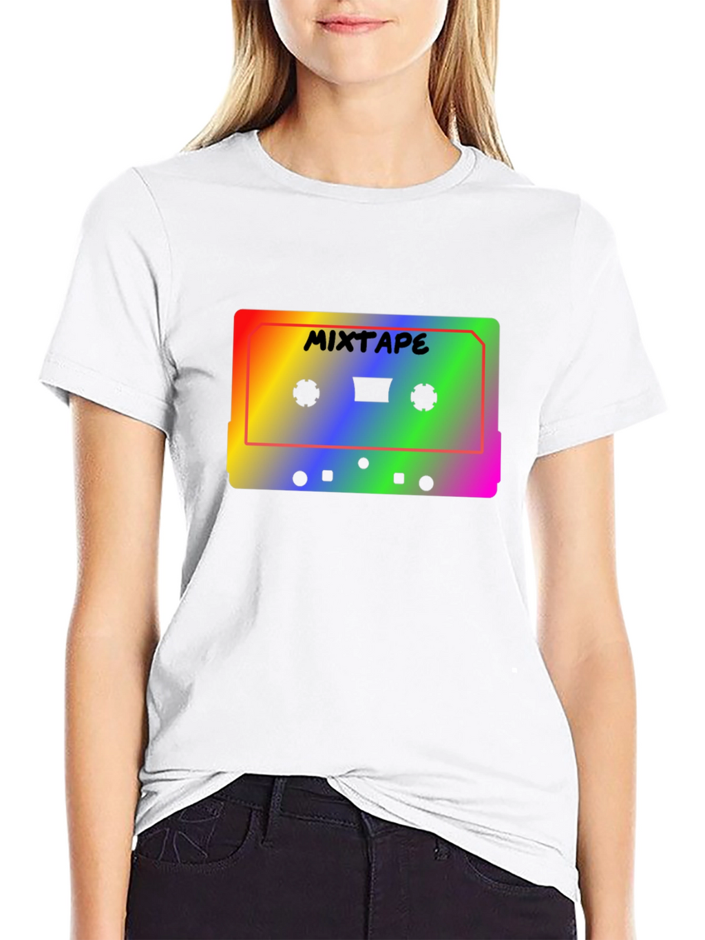 Retro Mixtape T-Shirt - Rainbow Cassette Tape Design
