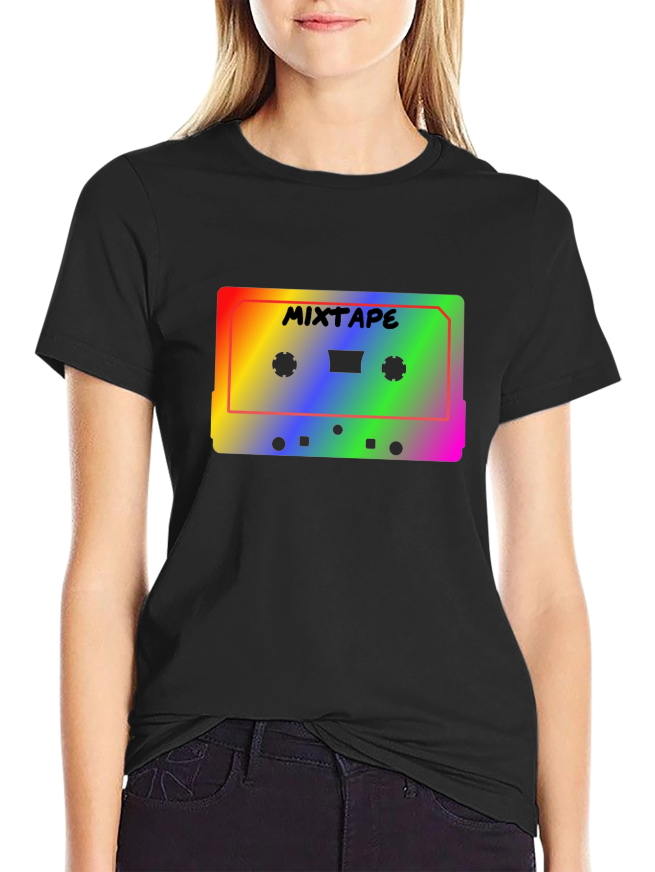 Retro Mixtape T-Shirt - Rainbow Cassette Tape Design