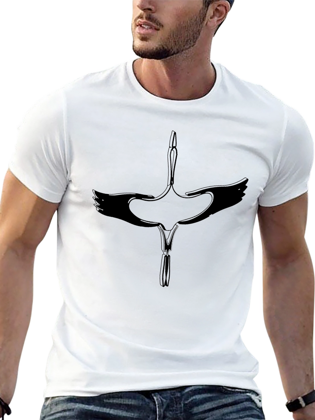 Crane Graphic Black T-Shirt - Modern Casual Wear