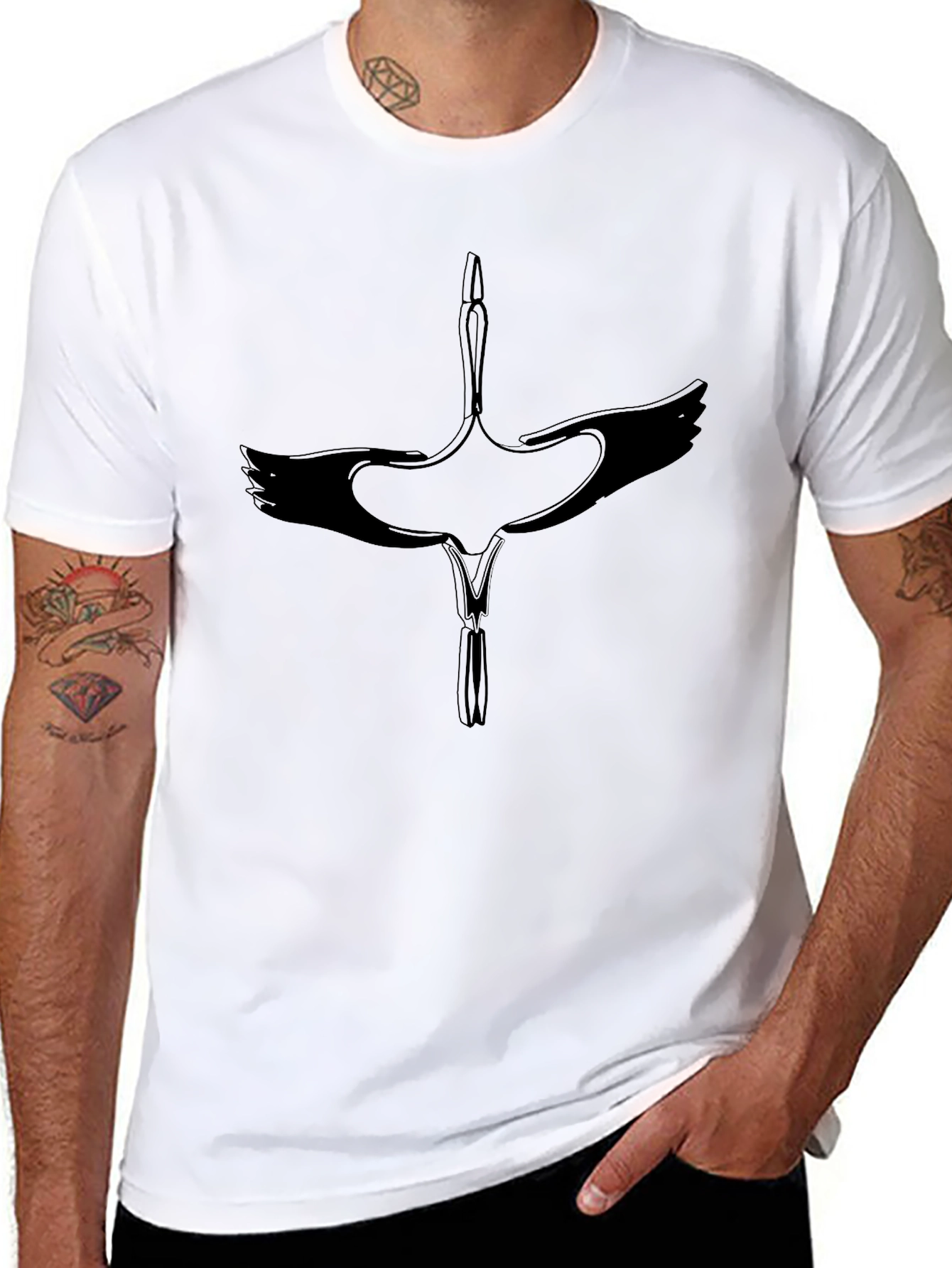Crane Graphic Black T-Shirt - Modern Casual Wear