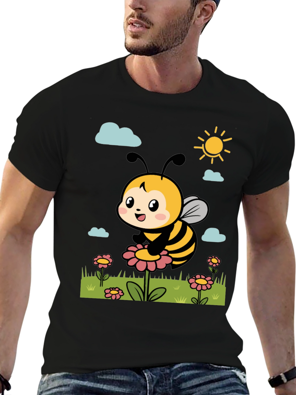 Cute Bee Graphic Tee - Black T-Shirt