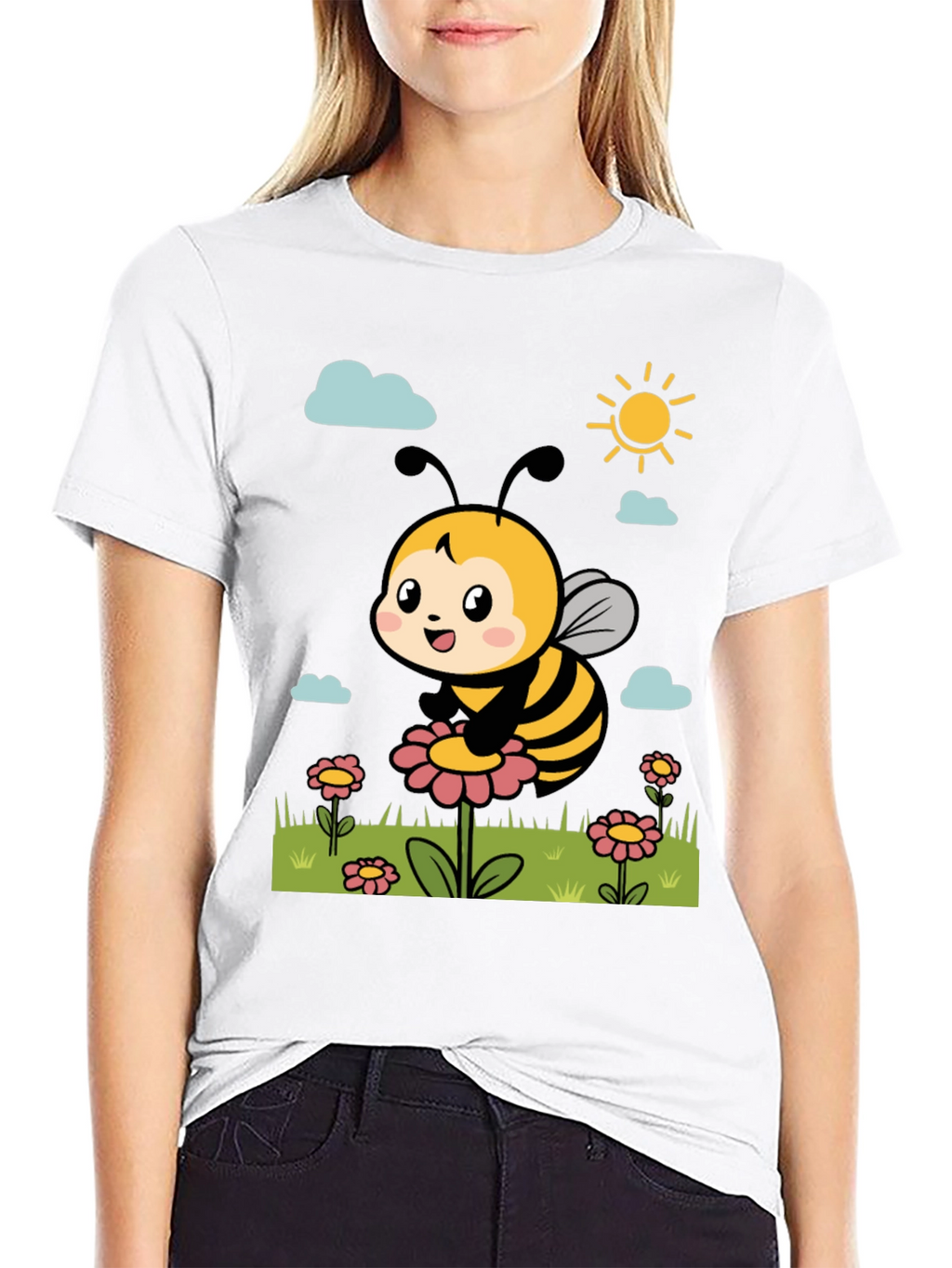 Cute Bee Graphic Tee - Black T-Shirt