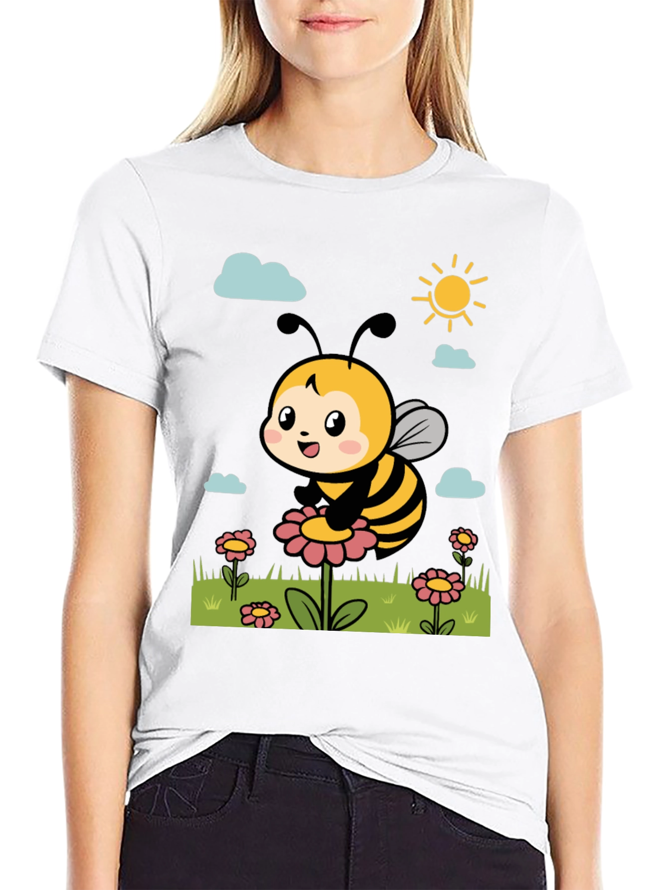 Cute Bee Graphic Tee - Black T-Shirt