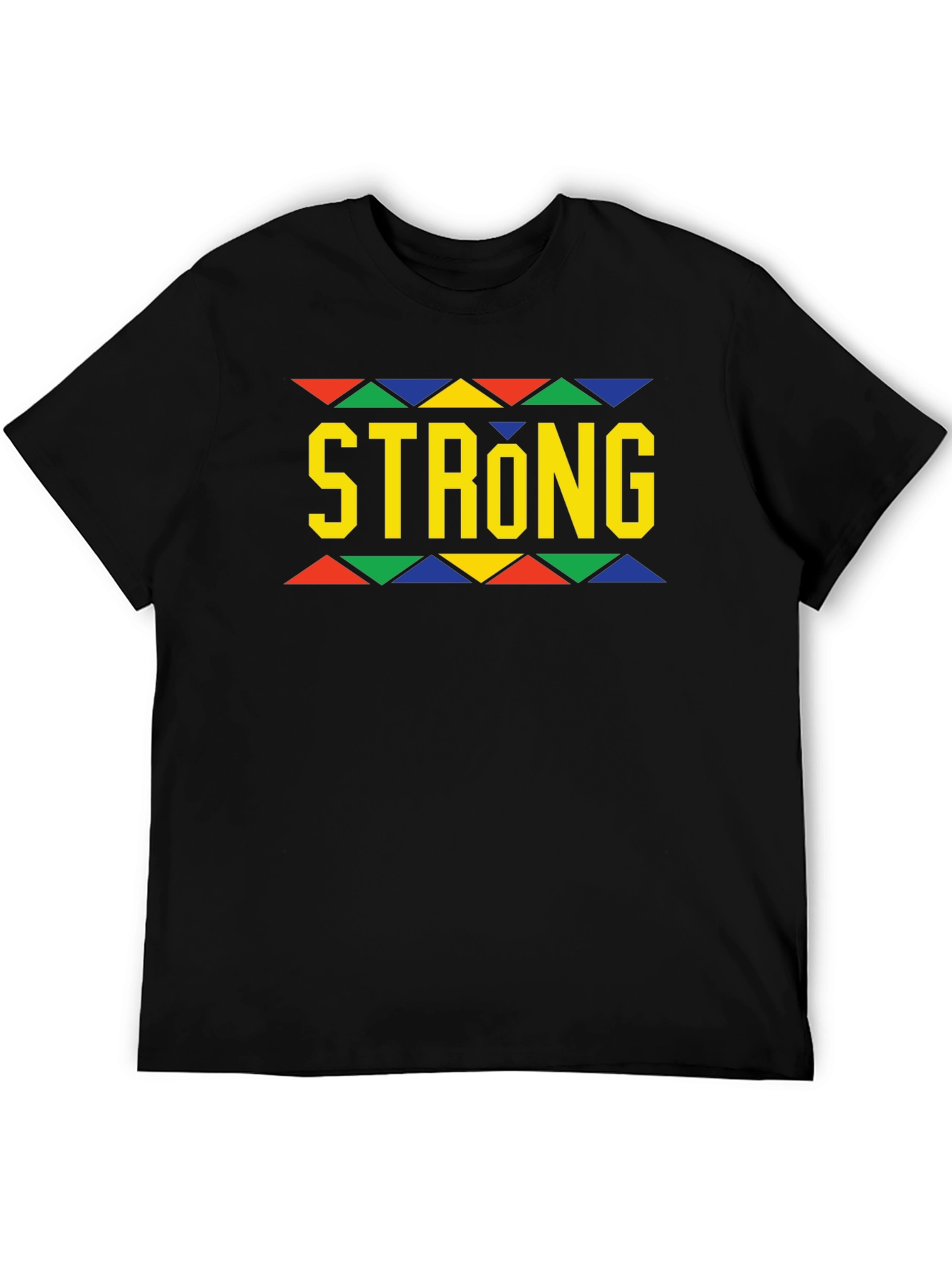 Strong Black T-Shirt with Colorful Geometric Design