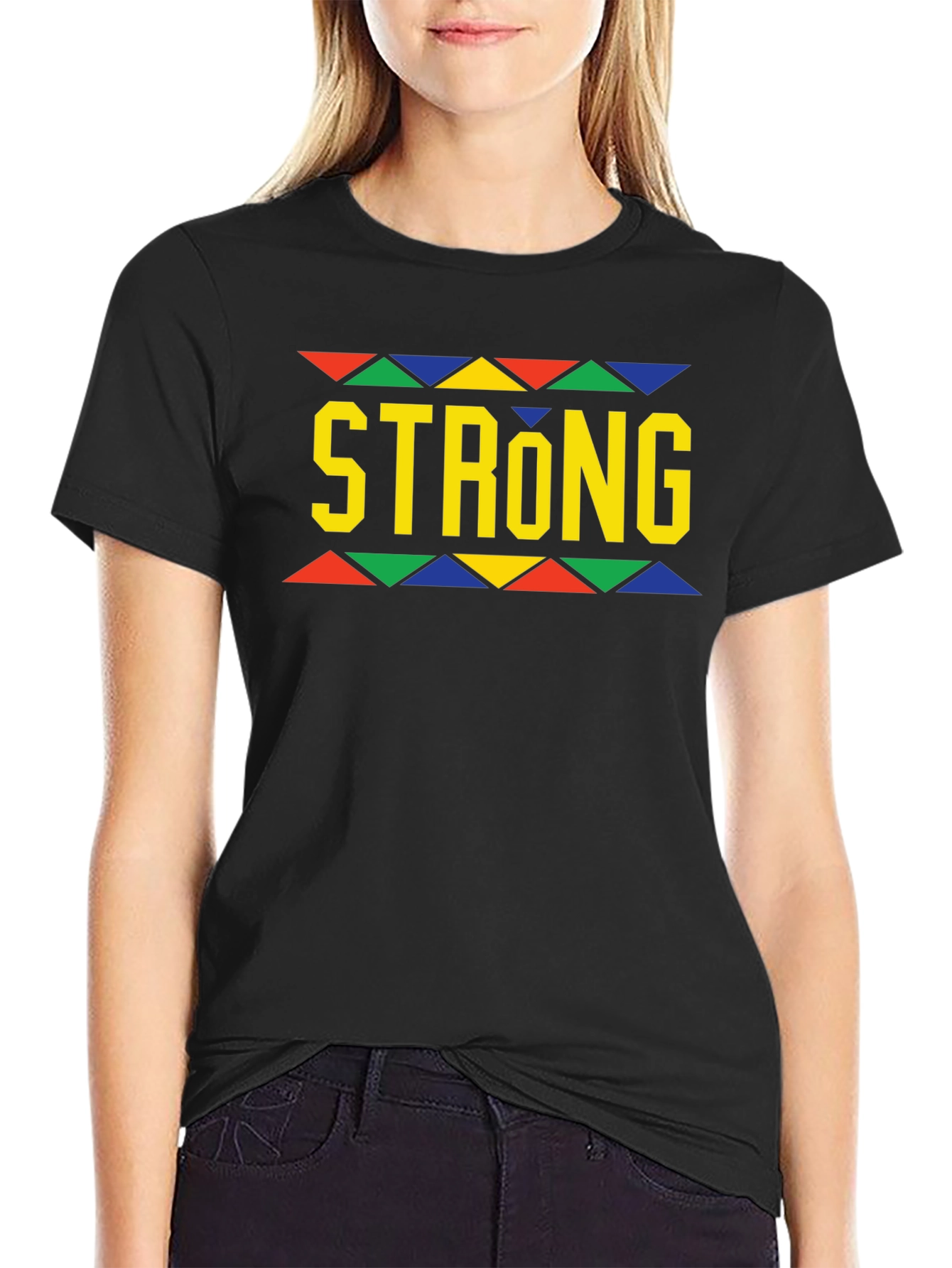 Strong Black T-Shirt with Colorful Geometric Design