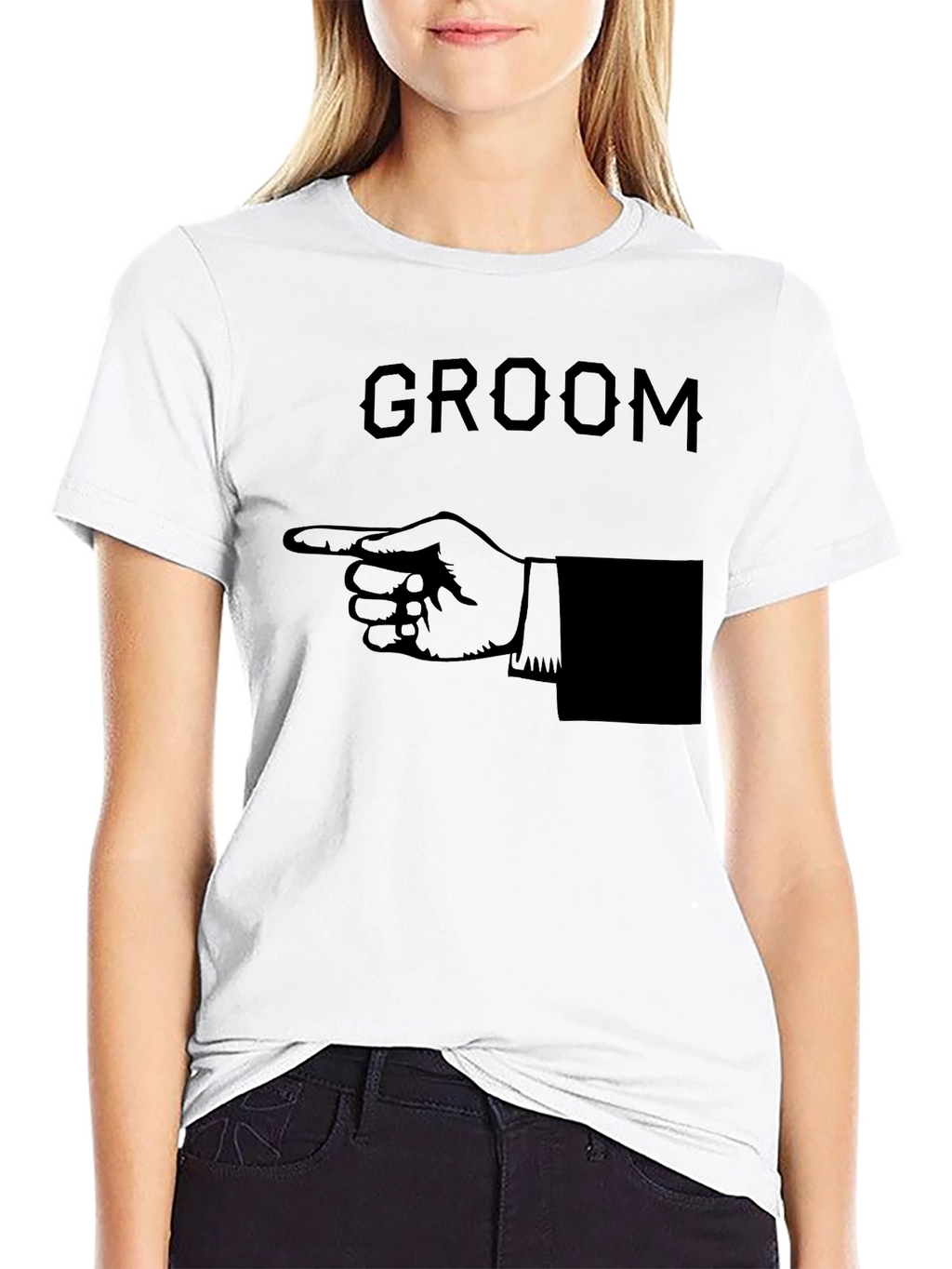 Groom Pointing Hand Graphic T-Shirt - Black