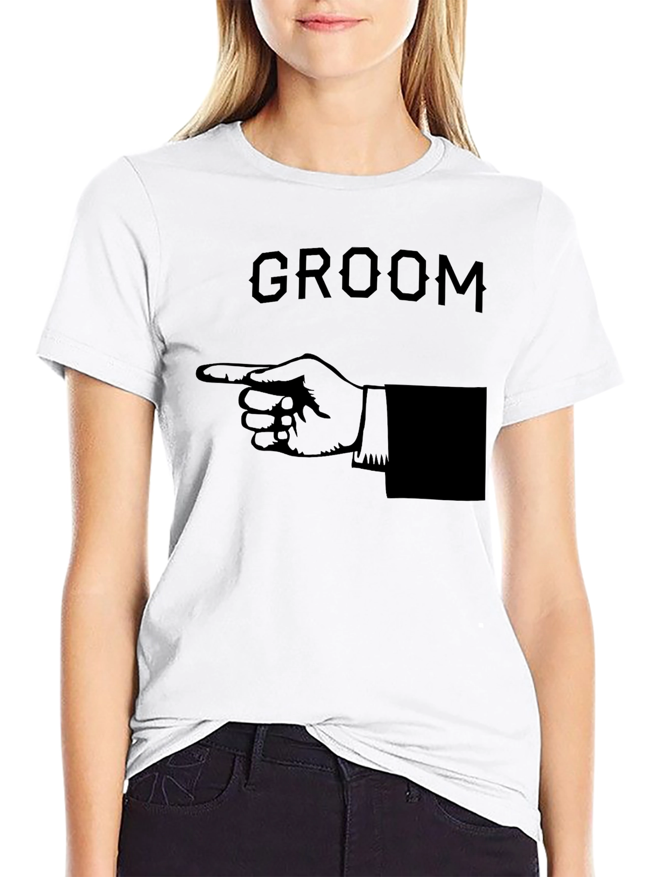 Groom Pointing Hand Graphic T-Shirt - Black