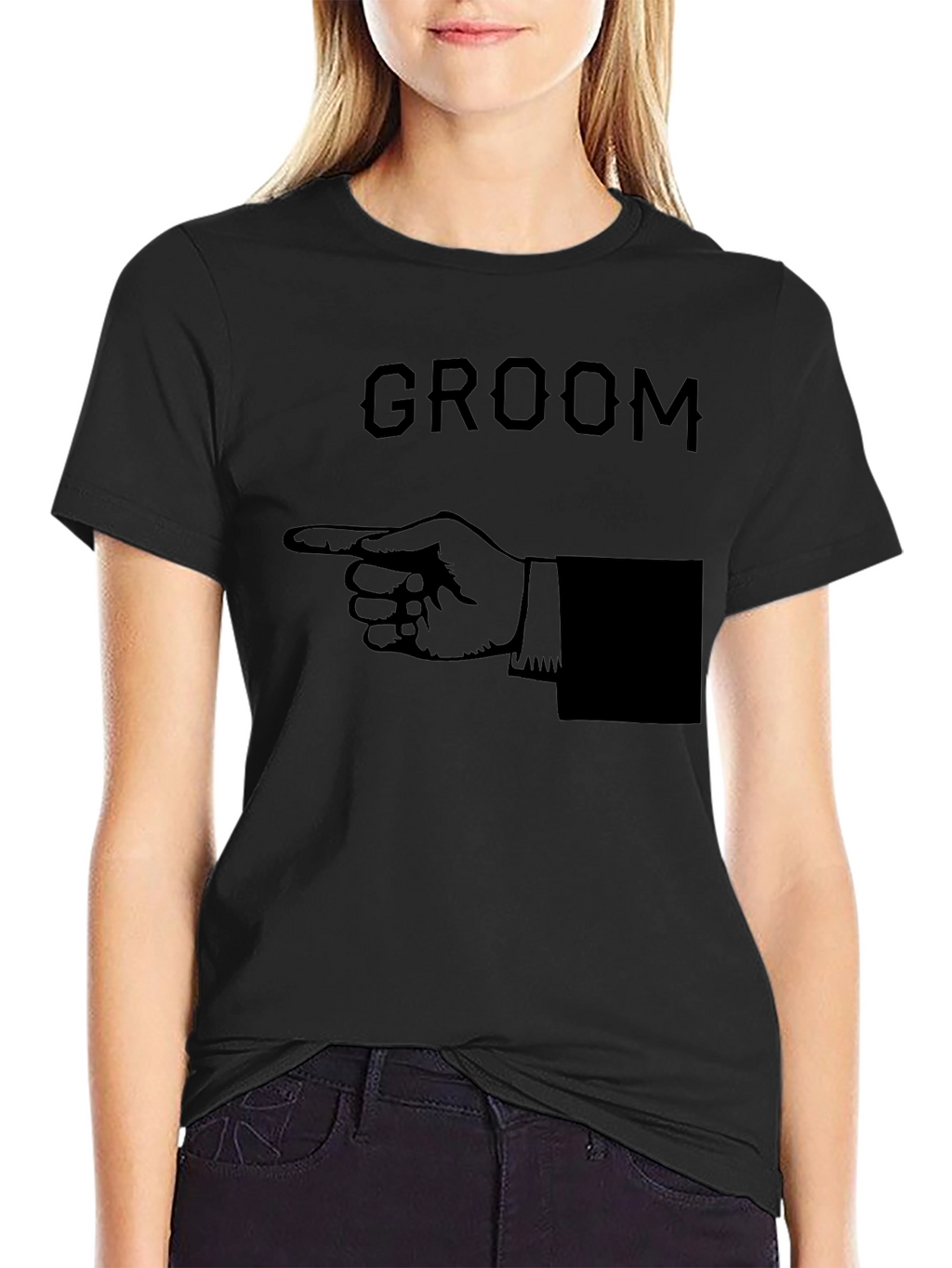 Groom Pointing Hand Graphic T-Shirt - Black