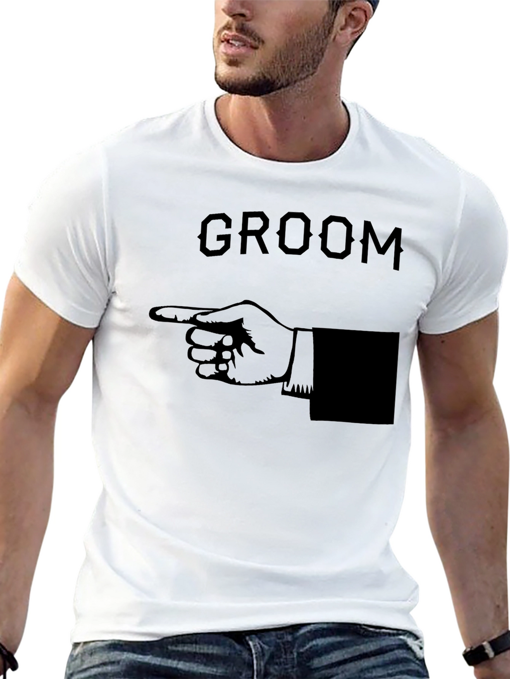 Groom Pointing Hand Graphic T-Shirt - Black