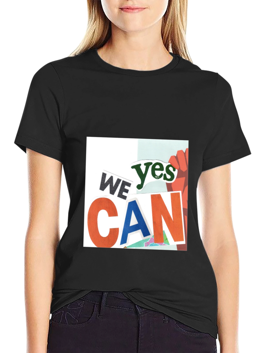 We Yes Can Graphic Print Black T-Shirt