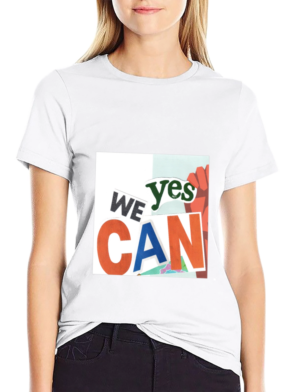 We Yes Can Graphic Print Black T-Shirt
