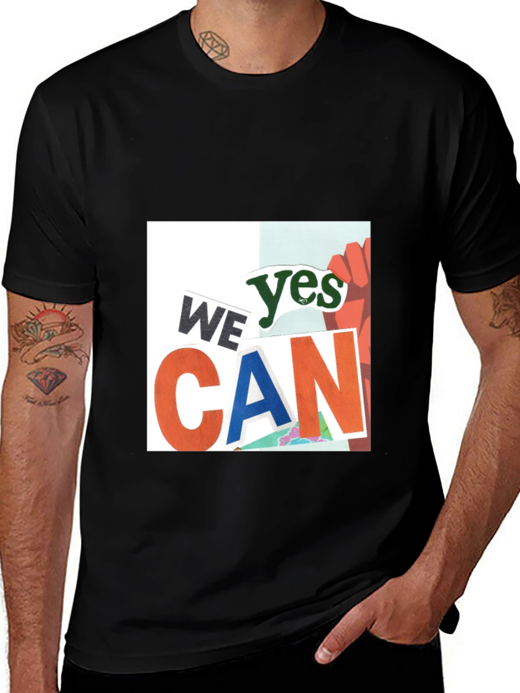 We Yes Can Graphic Print Black T-Shirt