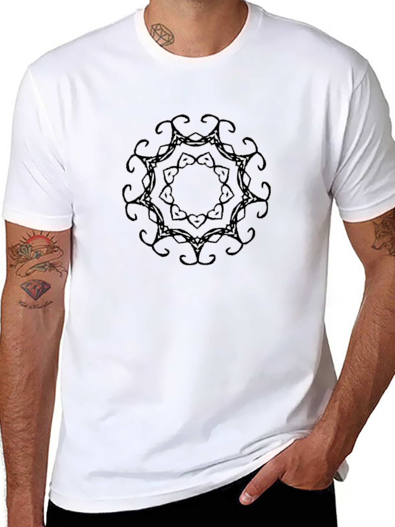 Black T-Shirt with Ornamental Circle Design