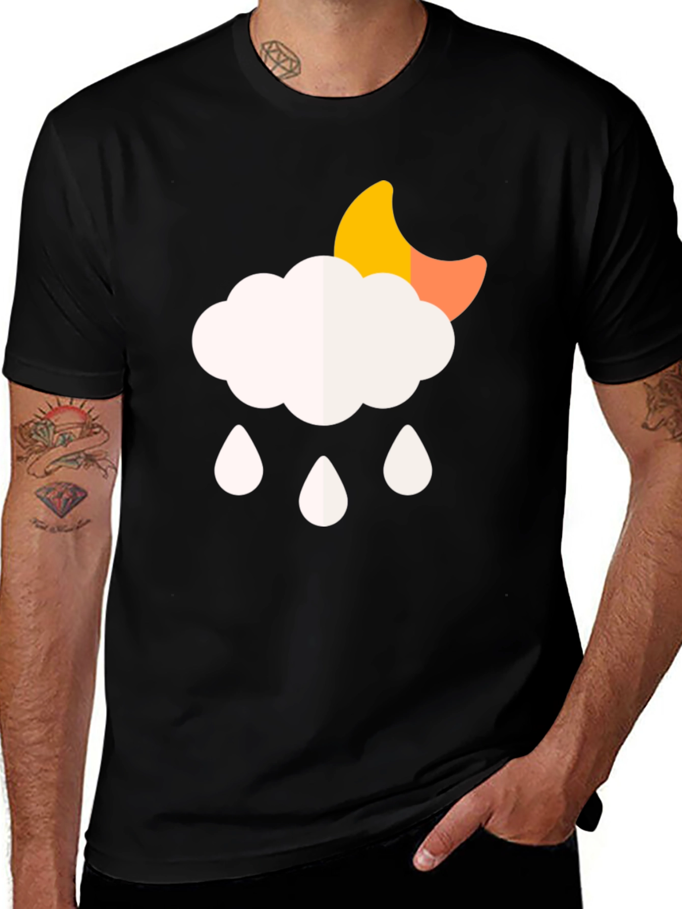 Cloud Rain Moon Graphic T-Shirt - Black