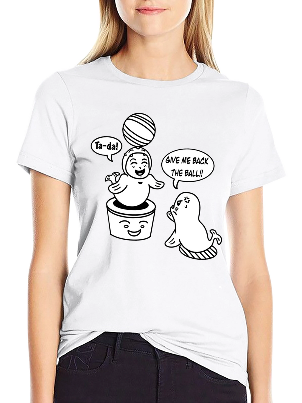 Cute Cartoon Seals Black T-Shirt