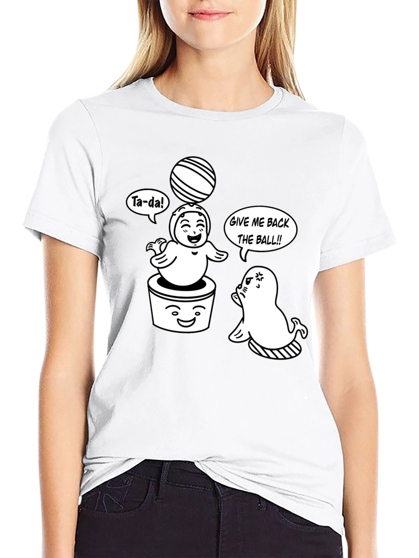 Cute Cartoon Seals Black T-Shirt