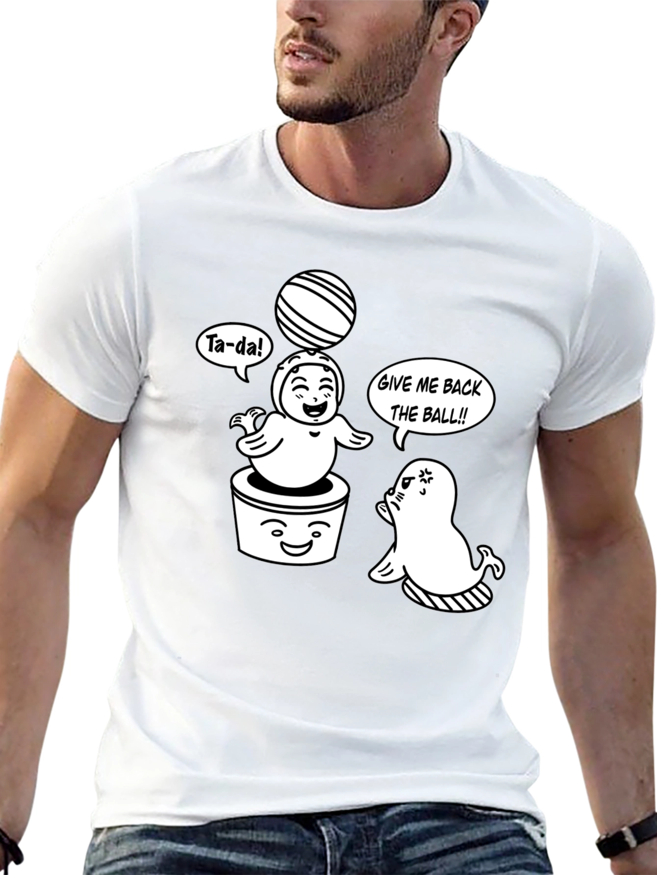 Cute Cartoon Seals Black T-Shirt