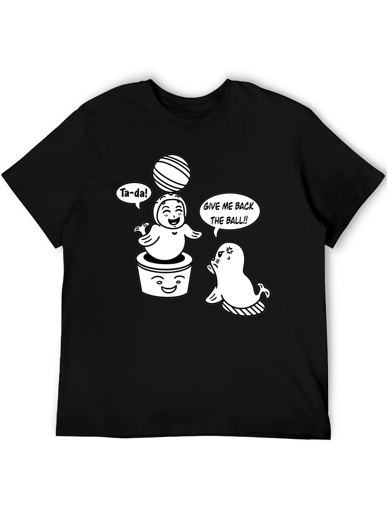 Cute Cartoon Seals Black T-Shirt