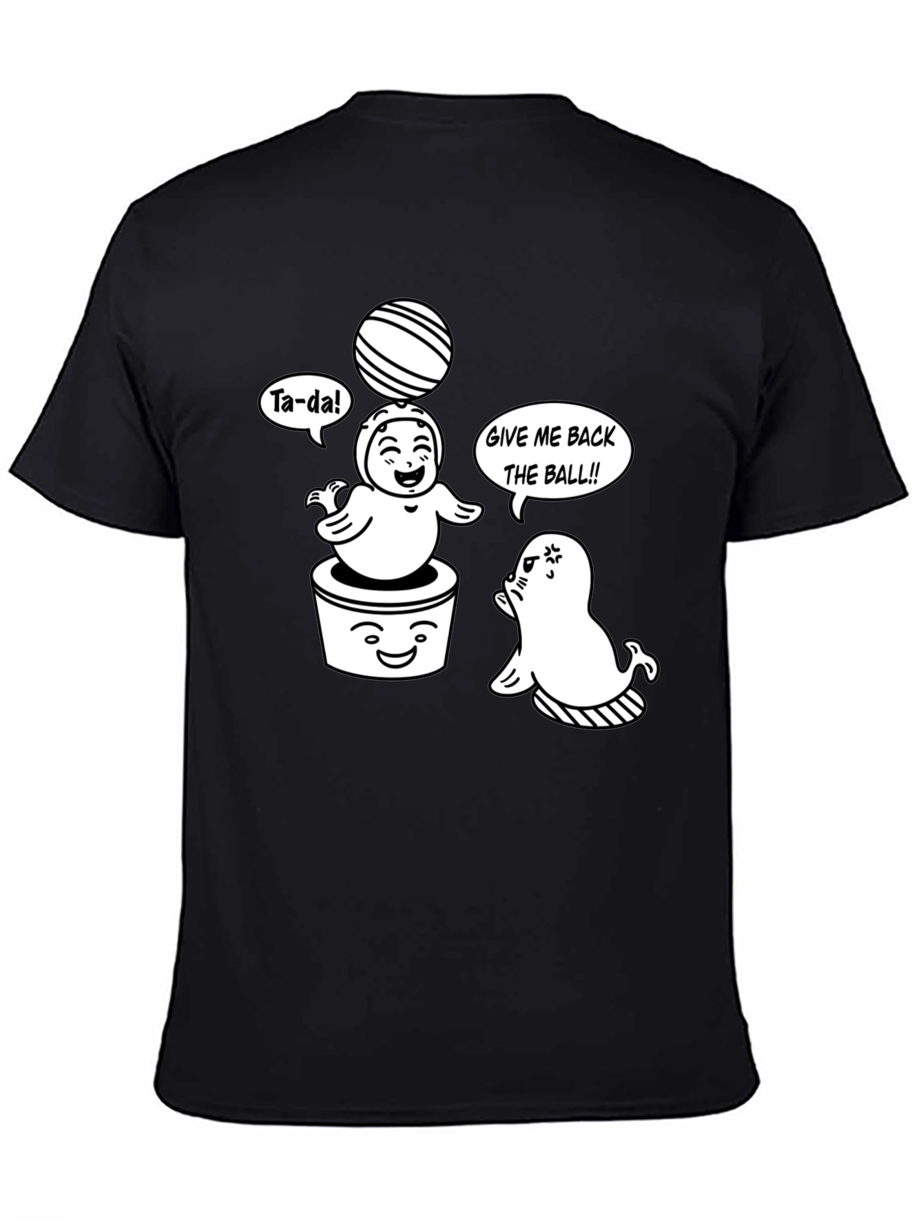 Cute Cartoon Seals Black T-Shirt