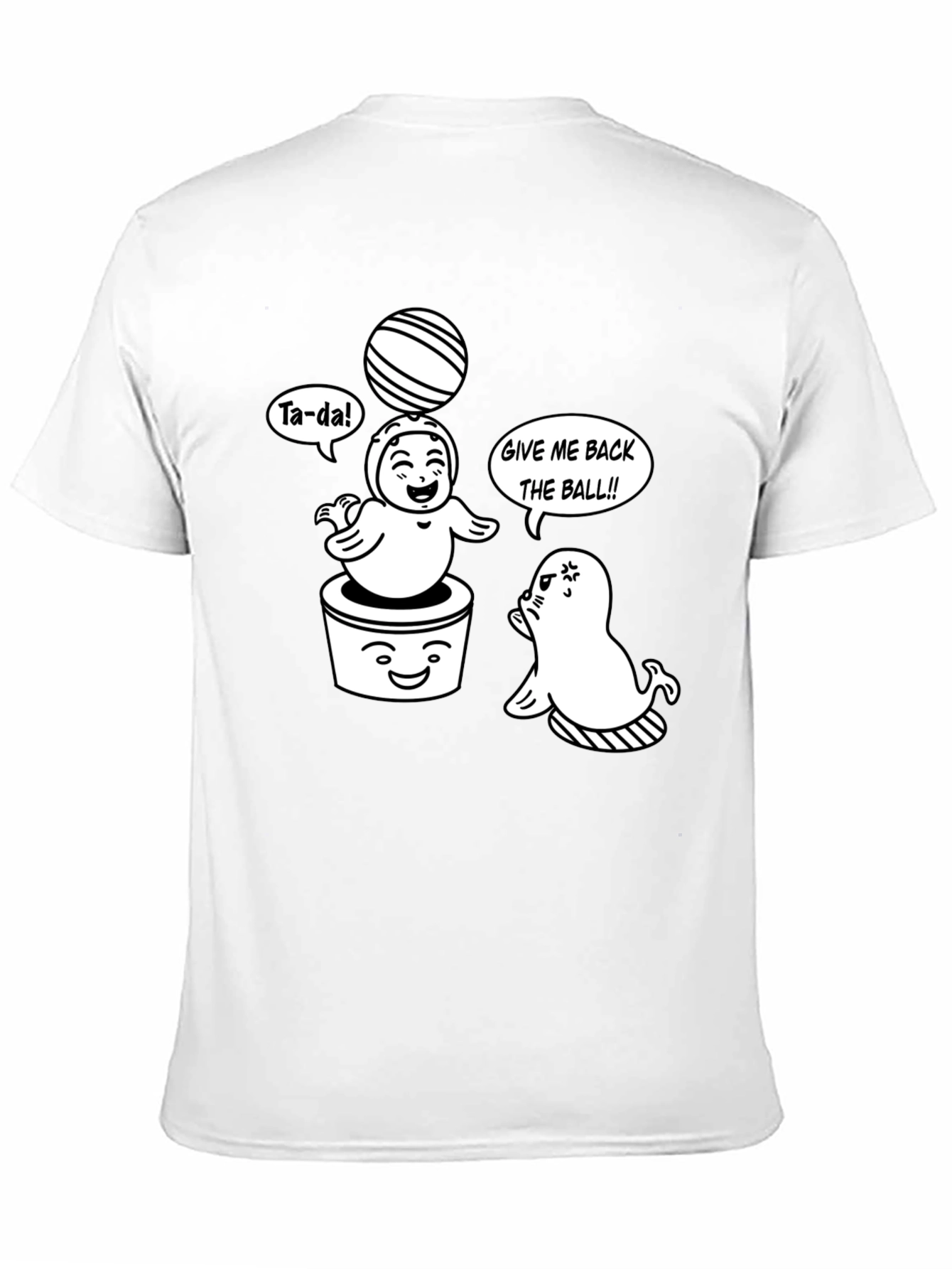 Cute Cartoon Seals Black T-Shirt