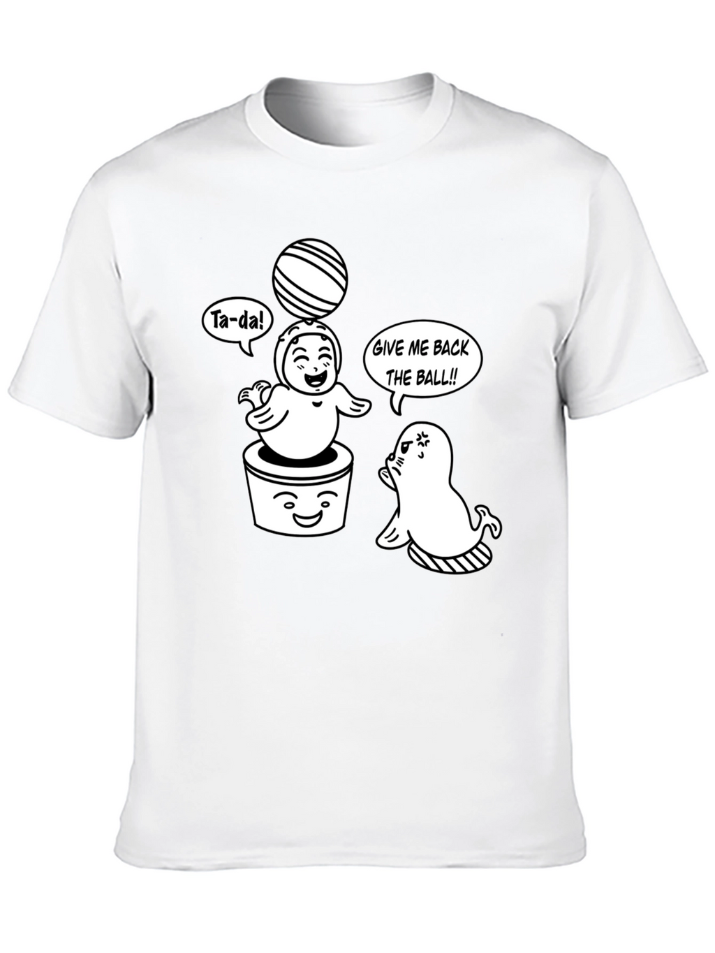 Cute Cartoon Seals Black T-Shirt