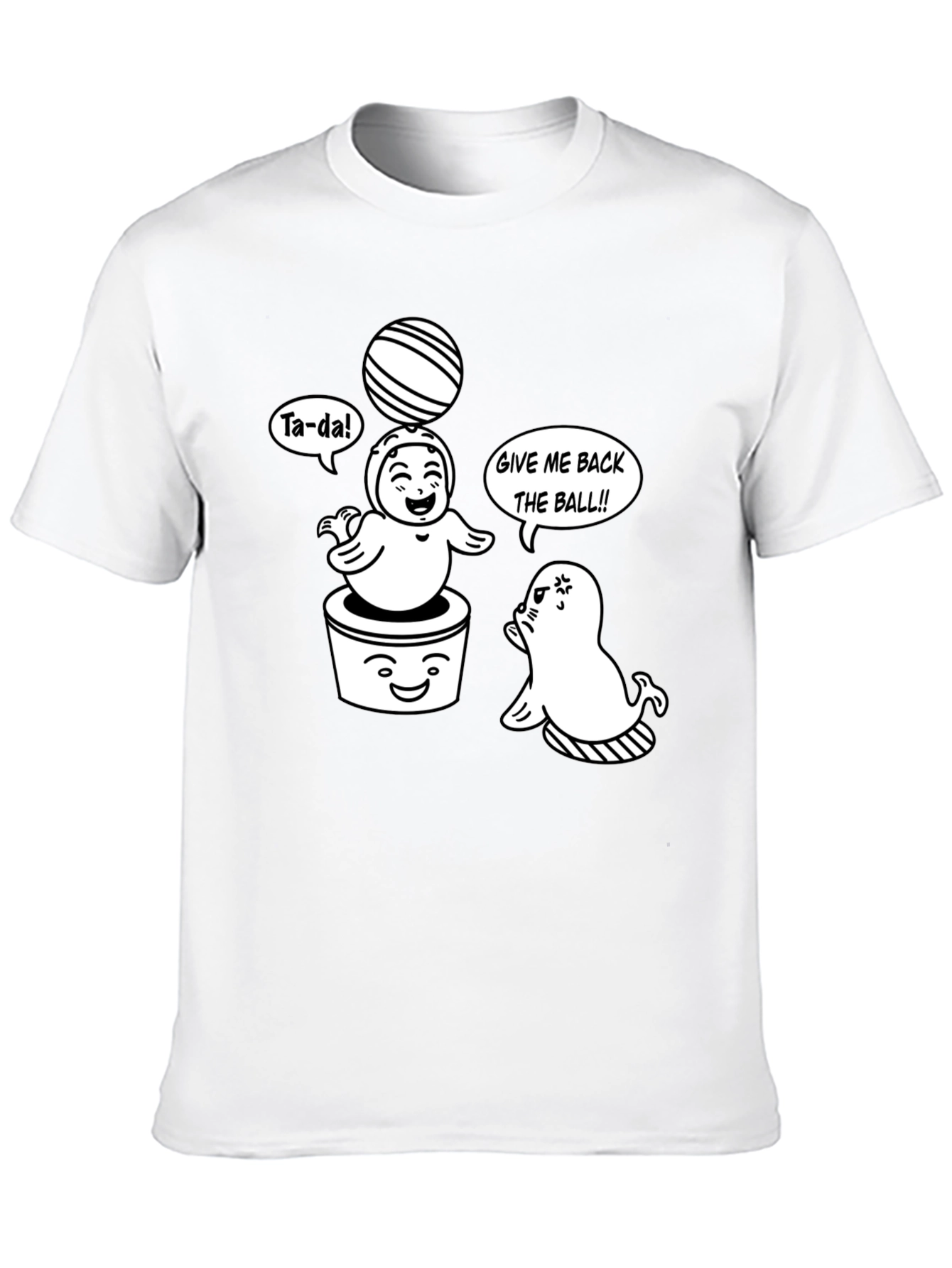 Cute Cartoon Seals Black T-Shirt