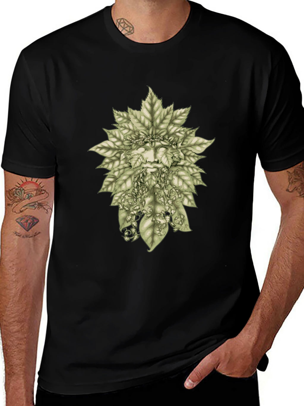 Green Man Leaf T-Shirt - Nature Inspired Graphic Tee