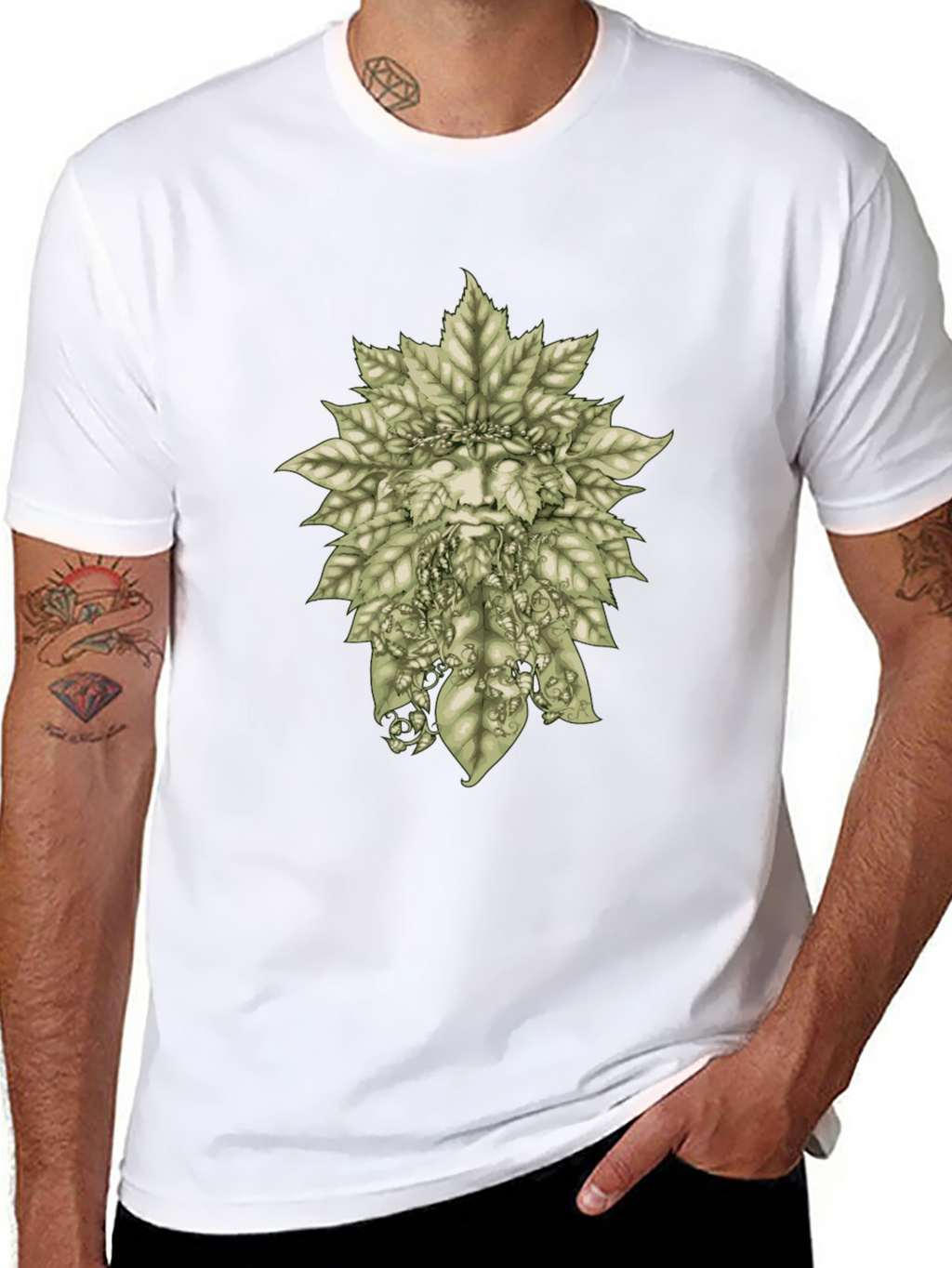 Green Man Leaf T-Shirt - Nature Inspired Graphic Tee