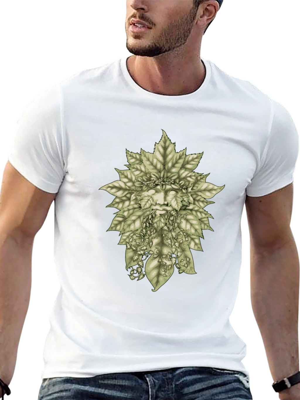 Green Man Leaf T-Shirt - Nature Inspired Graphic Tee