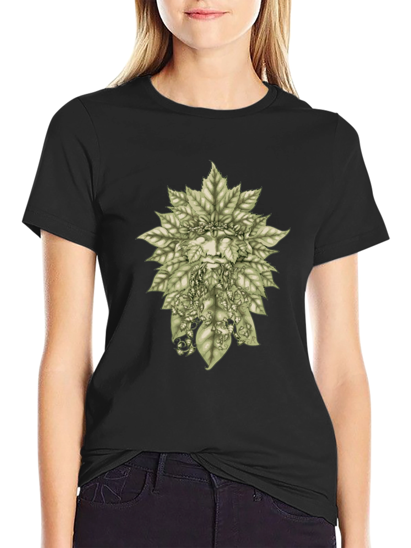 Green Man Leaf T-Shirt - Nature Inspired Graphic Tee