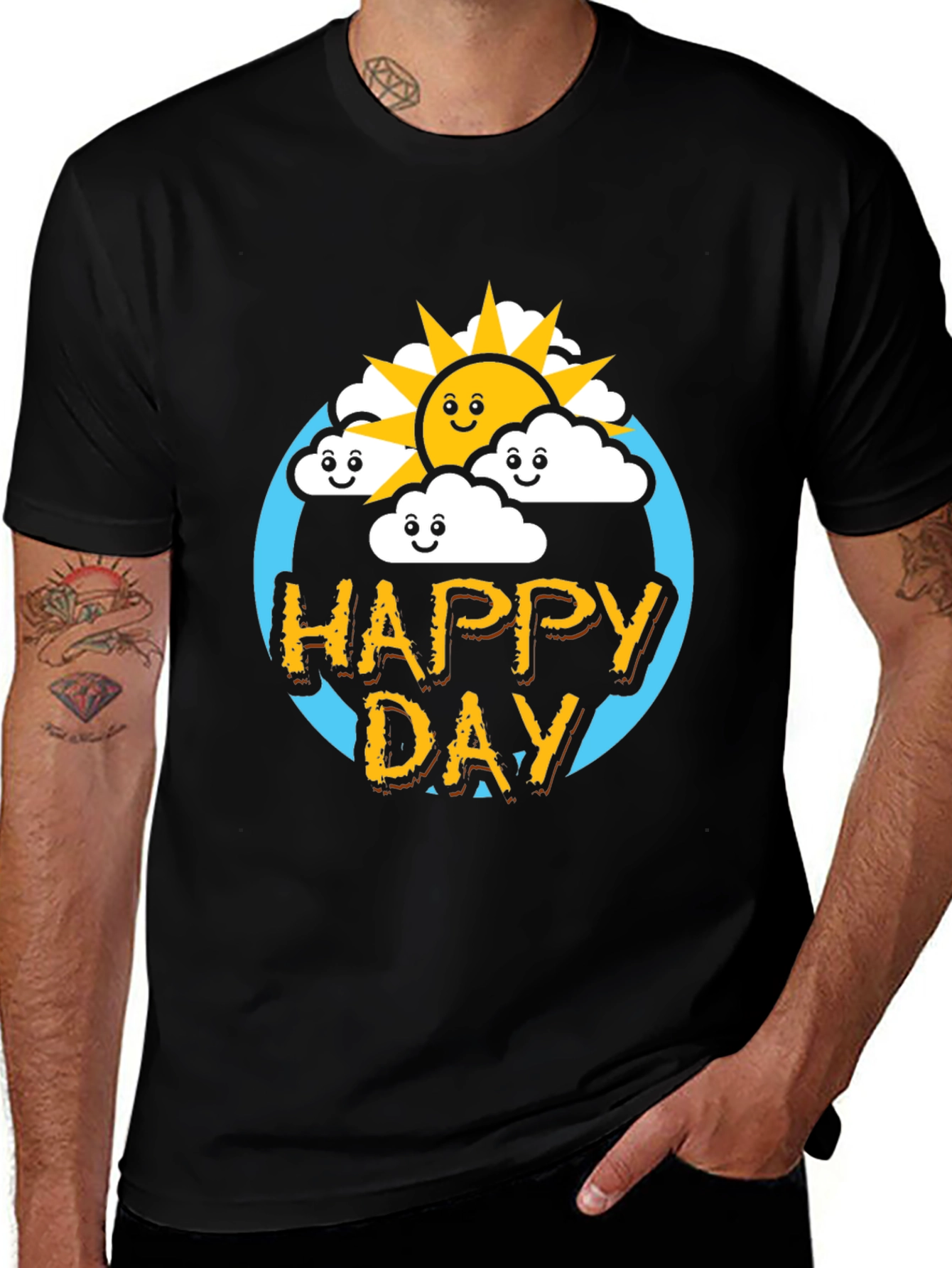 Happy Day Graphic Tee - Black Cotton T-Shirt