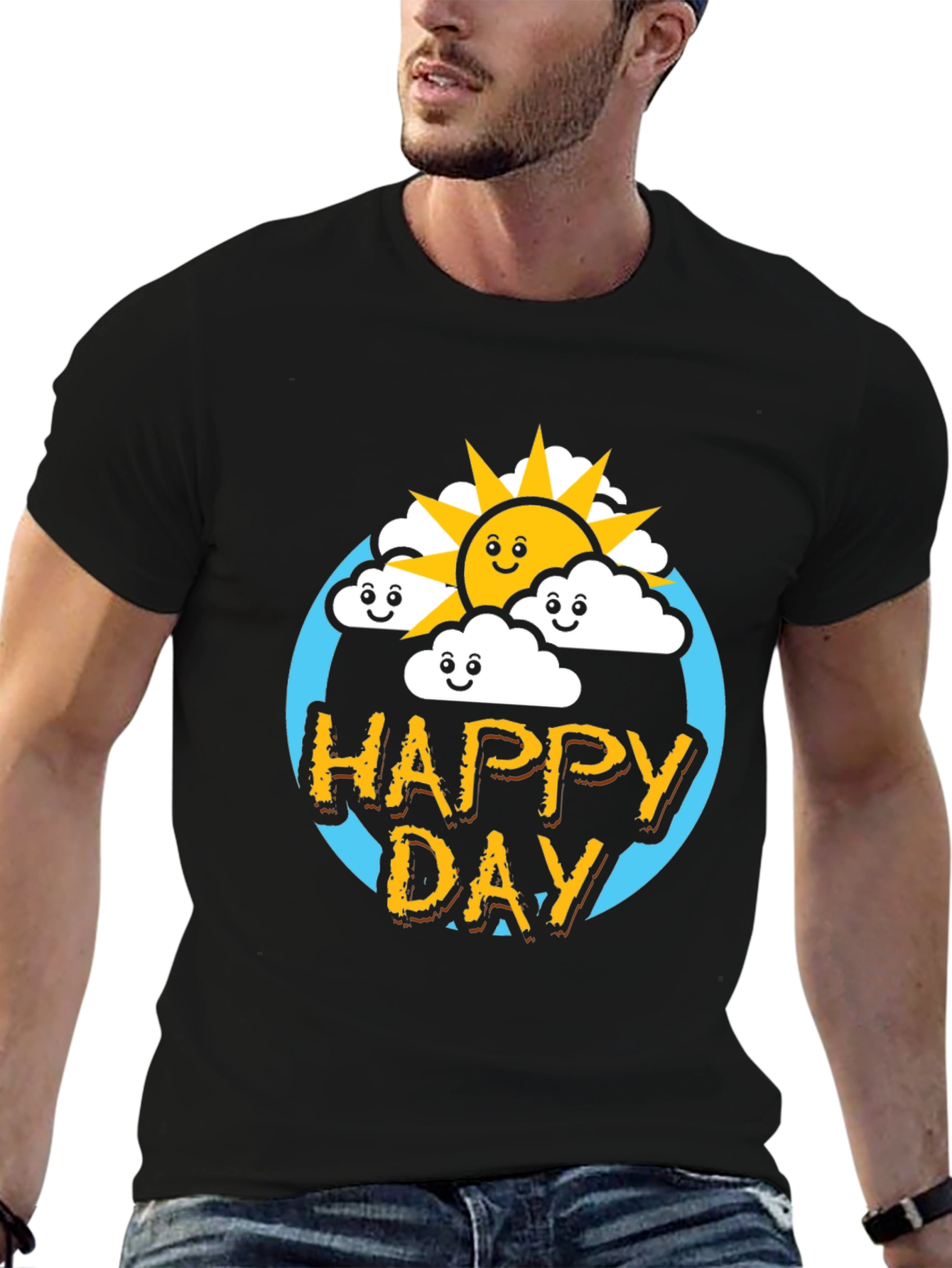 Happy Day Graphic Tee - Black Cotton T-Shirt