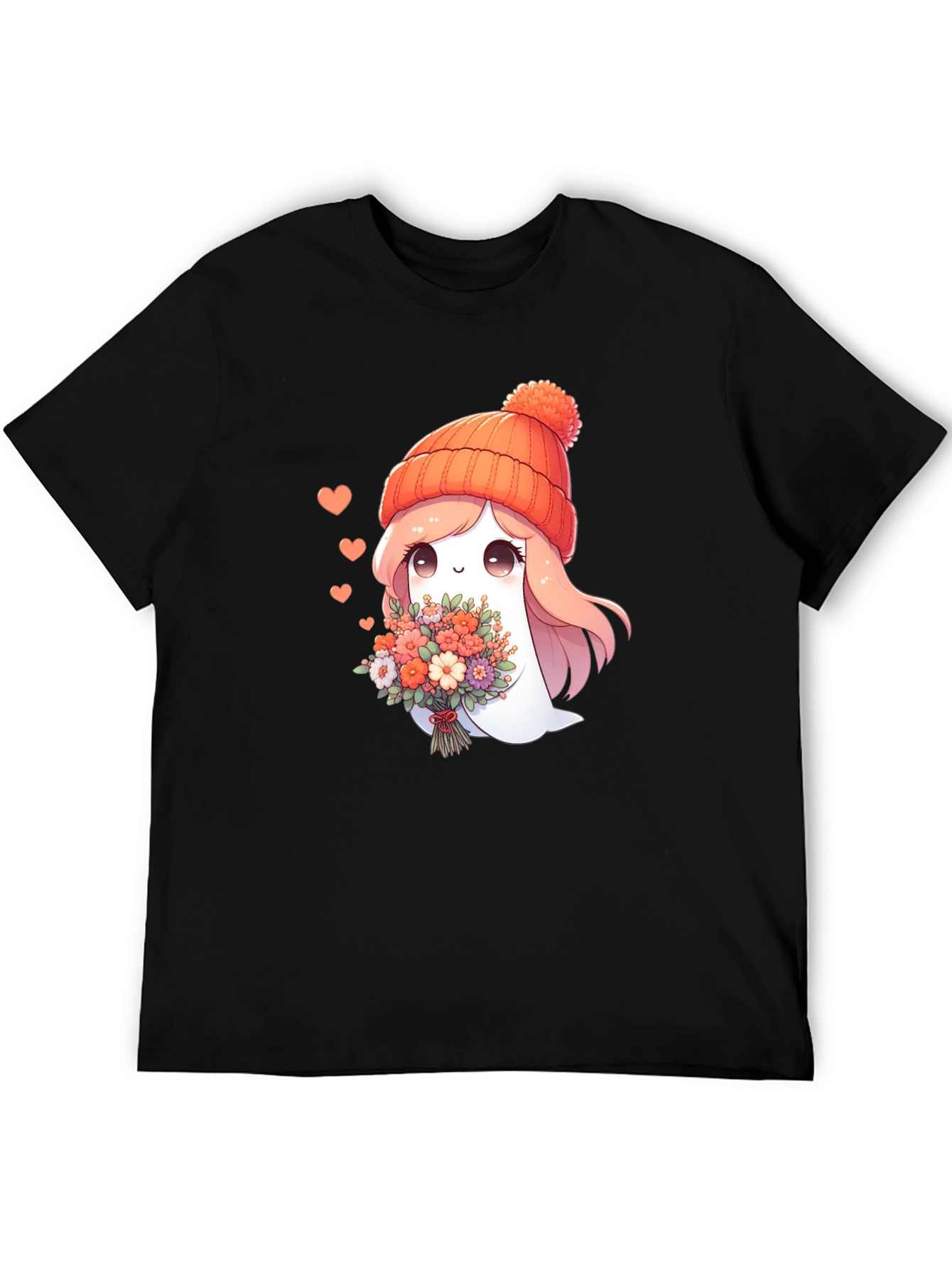 Cute Ghost with Flowers Graphic T-Shirt