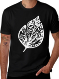 Black T-Shirt with Abstract Leaf Design