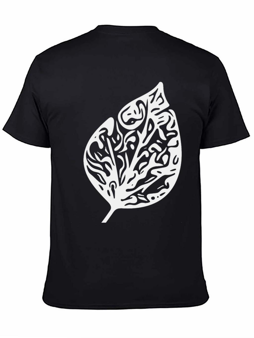 Black T-Shirt with Abstract Leaf Design