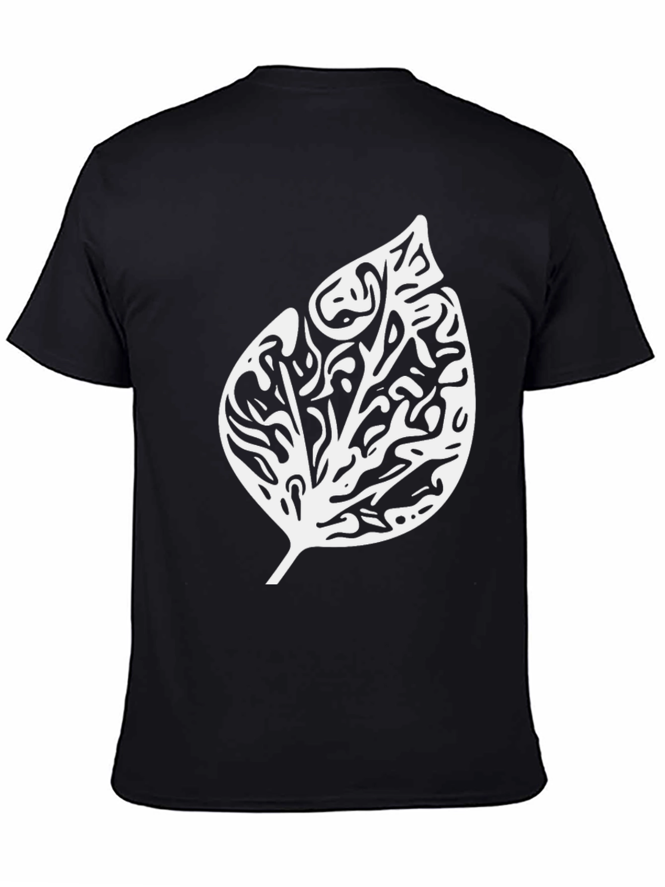 Black T-Shirt with Abstract Leaf Design